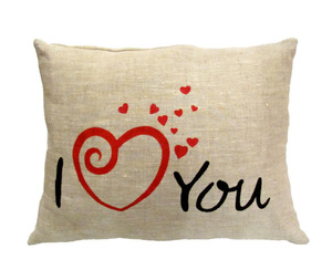 Декоративная подушка из льна"I love you" Я люблю тебя